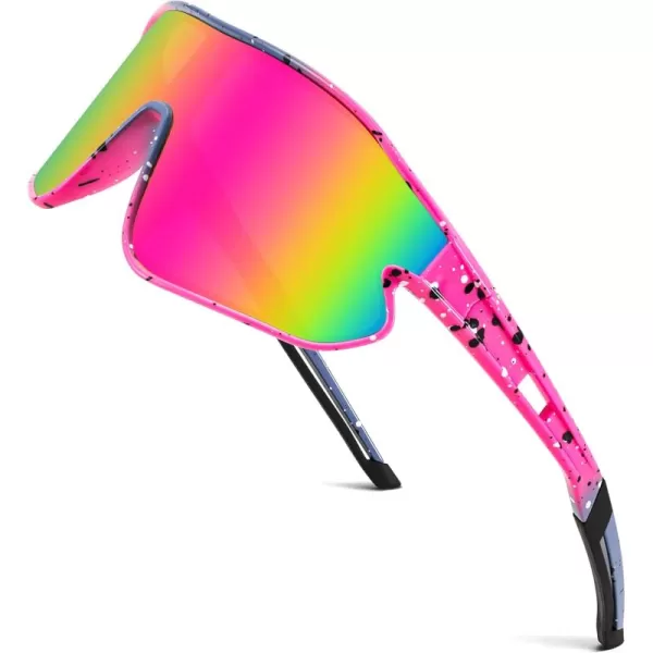 FEISEDY Unisex Youth Sunglasses Teens Baseball Tennis Sunglasses UV400 Sports Boys Girls Cycling Shades B4064Pink FramePink Red Mirror