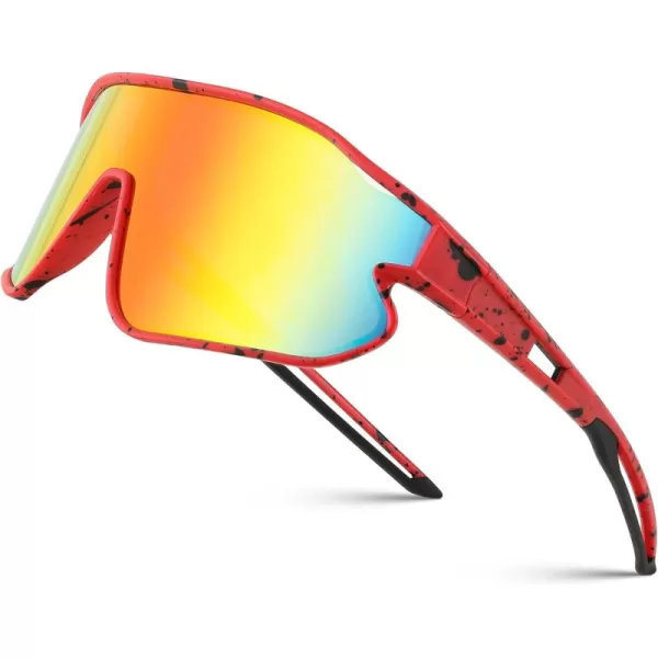 FEISEDY Unisex Youth Sunglasses Teens Baseball Tennis Sunglasses UV400 Sports Boys Girls Cycling Shades B4064Red Black FrameRed Mirror