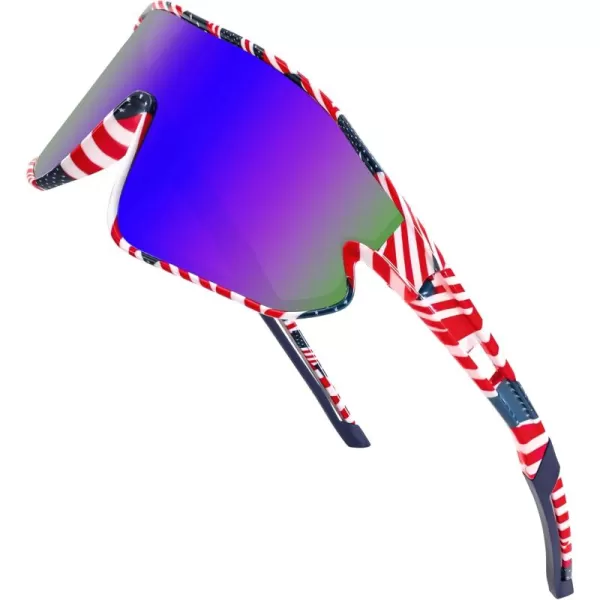 FEISEDY Unisex Youth Sunglasses Teens Baseball Tennis Sunglasses UV400 Sports Boys Girls Cycling Shades B4064Starsstripes StyleBlue Lens