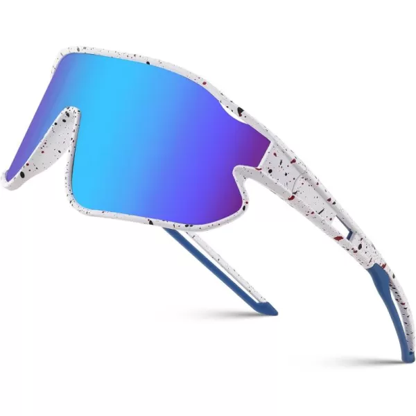 FEISEDY Unisex Youth Sunglasses Teens Baseball Tennis Sunglasses UV400 Sports Boys Girls Cycling Shades B4064White Black FrameBlue Mirror