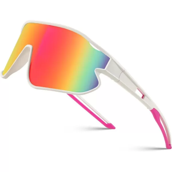 FEISEDY Unisex Youth Sunglasses Teens Baseball Tennis Sunglasses UV400 Sports Boys Girls Cycling Shades B4064White FramePurple Gold Mirror