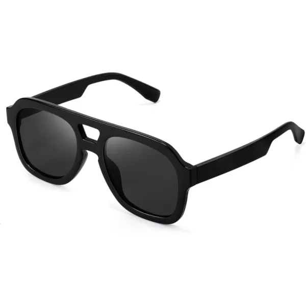 FEISEDY Vintage Aviator Sunglasses Double Bridge Women Men Large Square Thick Frame Trendy Eyewear UV400 B2846Black Frame  Gray Lens