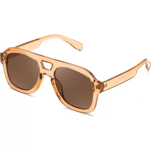 FEISEDY Vintage Aviator Sunglasses Double Bridge Women Men Large Square Thick Frame Trendy Eyewear UV400 B2846Brown Transparent FrameBrown Lens