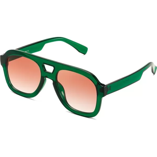 FEISEDY Vintage Aviator Sunglasses Double Bridge Women Men Large Square Thick Frame Trendy Eyewear UV400 B2846Transparent Green  Gradient Orange Lens
