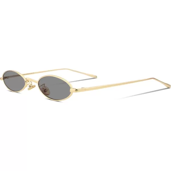 FEISEDY Vintage Small Sunglasses Oval Slender Metal Frame Candy Colors B227705 Glod Frame Grey Lens