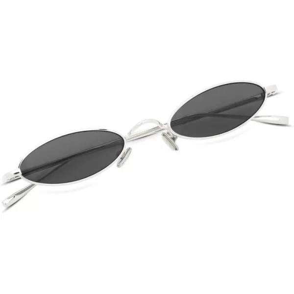 FEISEDY Vintage Small Sunglasses Oval Slender Metal Frame Candy Colors B22777sliver Frame Grey Lens