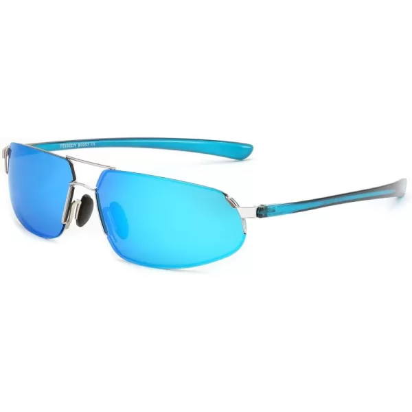FEISEDY Vintage Sunglasses Men Polarized Aviator Metal Frame Lightweight Driving Fishing Running B0057Polarized Blue Mercury Film Silver Frame 03