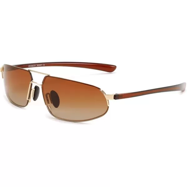 FEISEDY Vintage Sunglasses Men Polarized Aviator Metal Frame Lightweight Driving Fishing Running B0057Polarized Gradient Tea Lens Gold Frame 05