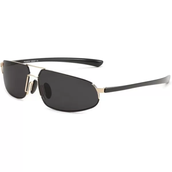 FEISEDY Vintage Sunglasses Men Polarized Aviator Metal Frame Lightweight Driving Fishing Running B0057Polarized Gray Lens Gold Frame 01
