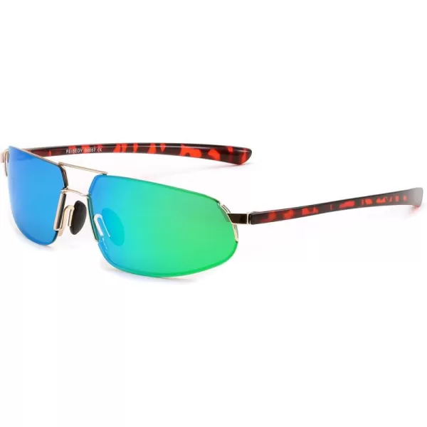 FEISEDY Vintage Sunglasses Men Polarized Aviator Metal Frame Lightweight Driving Fishing Running B0057Polarized Green Lens Gold Frame 02