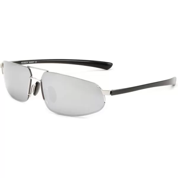 FEISEDY Vintage Sunglasses Men Polarized Aviator Metal Frame Lightweight Driving Fishing Running B0057Polarized Silver Lenses Silver Frame 06