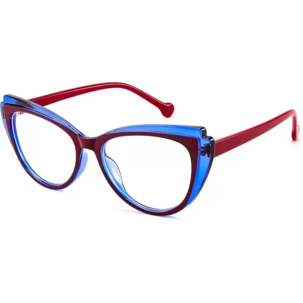 FEISEDY Women Cateye Blue Light Blocking Glasses Fake Nerd Clear Computer Eyewear TR Fashion Frame B0040Bluered