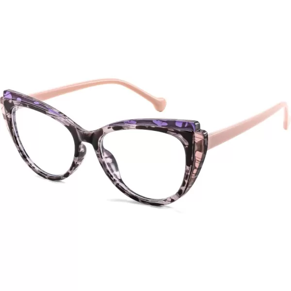 FEISEDY Women Cateye Blue Light Blocking Glasses Fake Nerd Clear Computer Eyewear TR Fashion Frame B0040Purplepink Leopard