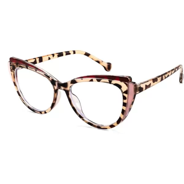 FEISEDY Women Cateye Blue Light Blocking Glasses Fake Nerd Clear Computer Eyewear TR Fashion Frame B0040Redpink Leopard