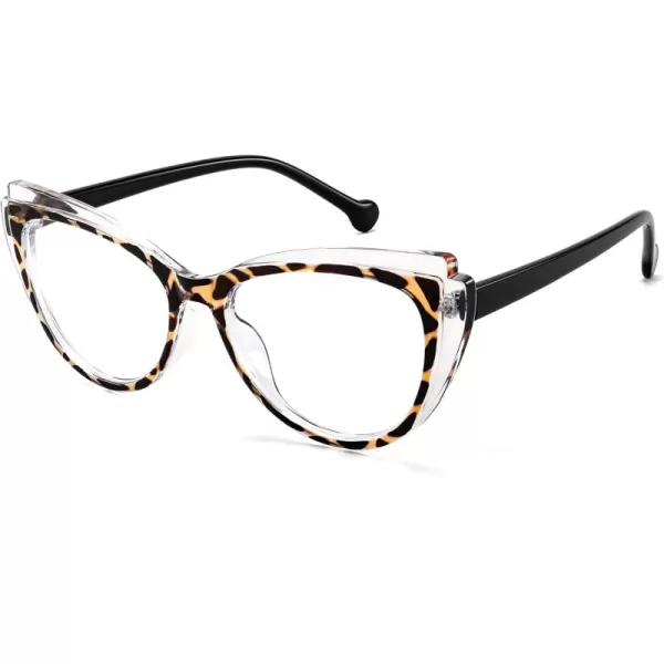 FEISEDY Women Cateye Blue Light Blocking Glasses Fake Nerd Clear Computer Eyewear TR Fashion Frame B0040Transparentleopard