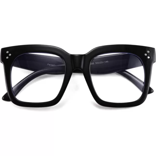 FEISEDY Women Men Blue Light Blocking Glasses Frame Oversized Designer Luxury Square Eyewear B2695FFBright Black Frame