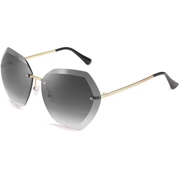 FEISEDY Women Oversized Rimless Sunglasses Diamond Cutting Lens Sun Glasses B2569Black