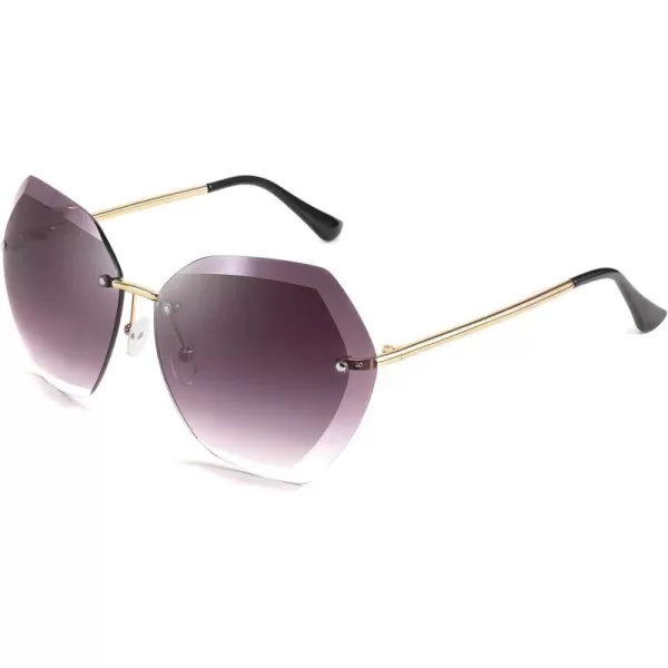 FEISEDY Women Oversized Rimless Sunglasses Diamond Cutting Lens Sun Glasses B2569Coffee