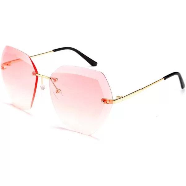 FEISEDY Women Oversized Rimless Sunglasses Diamond Cutting Lens Sun Glasses B2569Pink