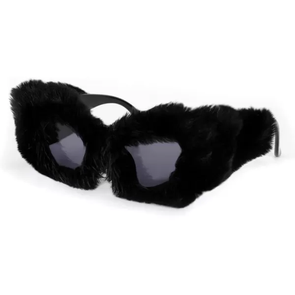 FEISEDY Women Plush Fuzzy Cat Eye Sunglasses Punk Soft Velvet Shades Ladies Handmade Party Masquerade Eyewear B2877Black