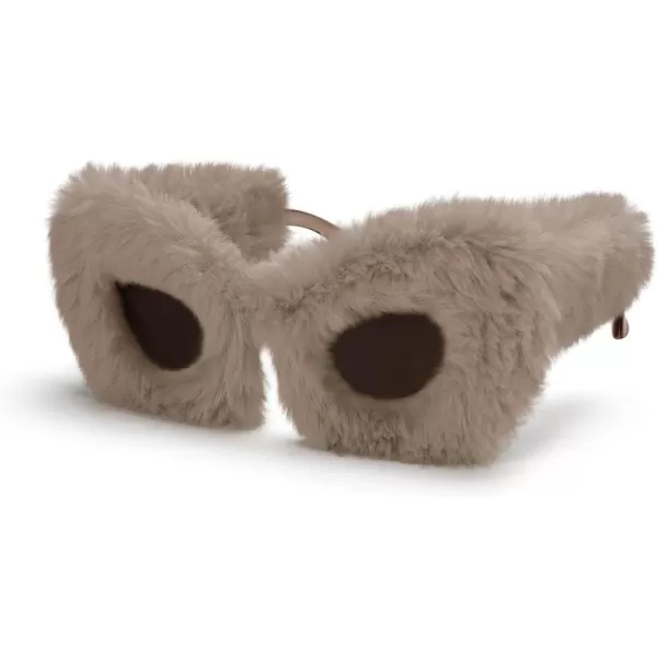 FEISEDY Women Plush Fuzzy Cat Eye Sunglasses Punk Soft Velvet Shades Ladies Handmade Party Masquerade Eyewear B2877Champagne