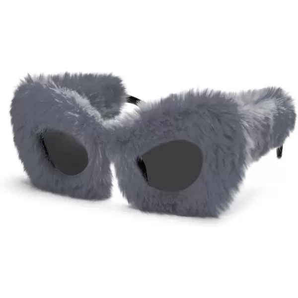 FEISEDY Women Plush Fuzzy Cat Eye Sunglasses Punk Soft Velvet Shades Ladies Handmade Party Masquerade Eyewear B2877Grey
