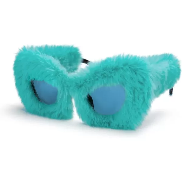 FEISEDY Women Plush Fuzzy Cat Eye Sunglasses Punk Soft Velvet Shades Ladies Handmade Party Masquerade Eyewear B2877Lake Blue