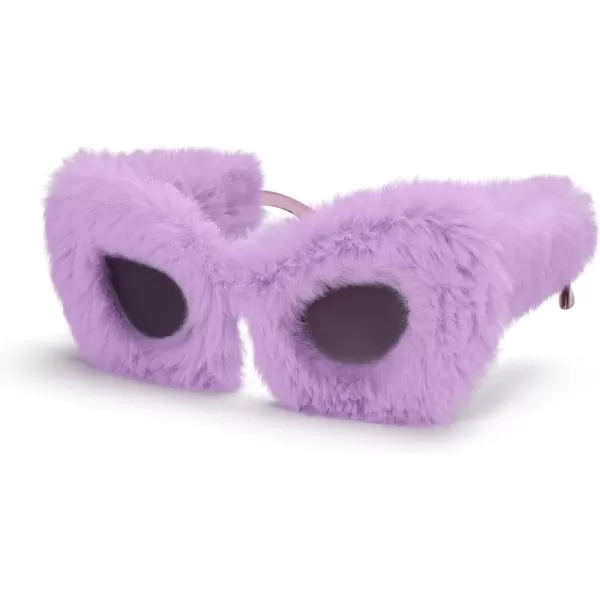 FEISEDY Women Plush Fuzzy Cat Eye Sunglasses Punk Soft Velvet Shades Ladies Handmade Party Masquerade Eyewear B2877Purple