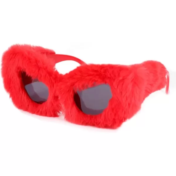 FEISEDY Women Plush Fuzzy Cat Eye Sunglasses Punk Soft Velvet Shades Ladies Handmade Party Masquerade Eyewear B2877Red