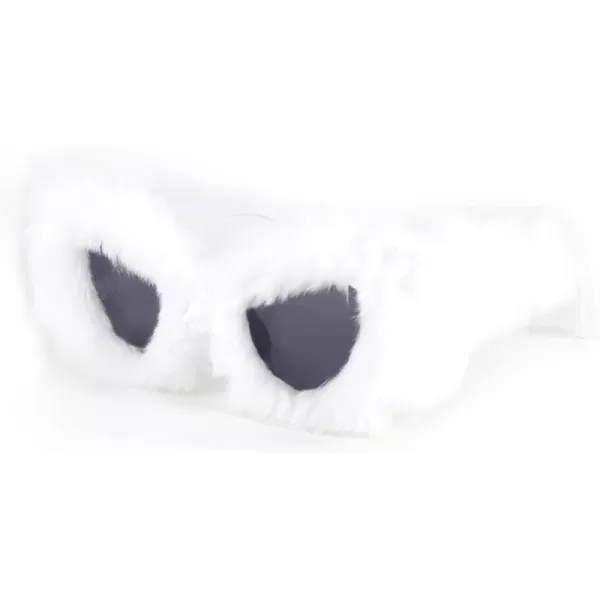 FEISEDY Women Plush Fuzzy Cat Eye Sunglasses Punk Soft Velvet Shades Ladies Handmade Party Masquerade Eyewear B2877White