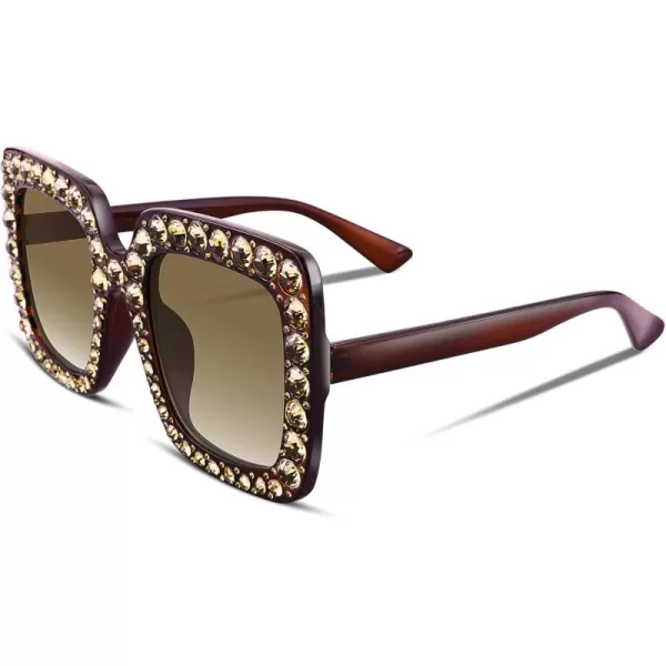 FEISEDY Women Sparkling Crystal Sunglasses Oversized Square Thick Frame B22834 Gradient Brown