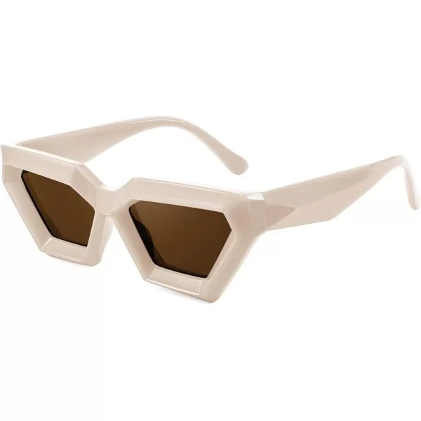 FEISEDY Women Sunglasses Cateye Square Vintage Glasses for Men Thick Frame Polygon Sunnies B4079Beige FrameTea Lens