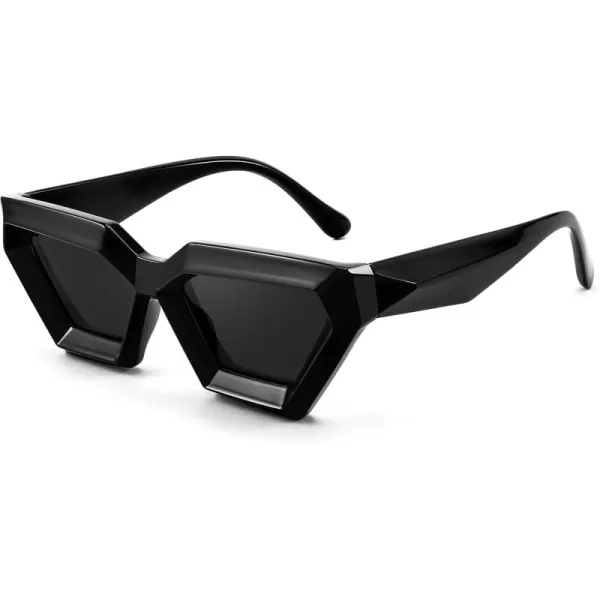 FEISEDY Women Sunglasses Cateye Square Vintage Glasses for Men Thick Frame Polygon Sunnies B4079Black FrameGrey Lens