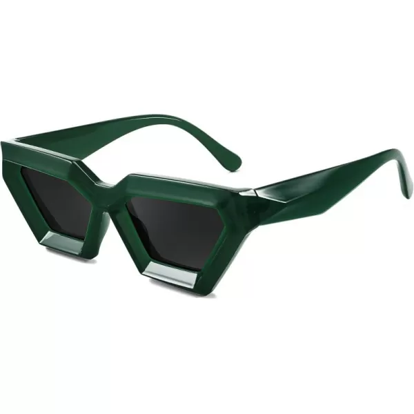 FEISEDY Women Sunglasses Cateye Square Vintage Glasses for Men Thick Frame Polygon Sunnies B4079Green