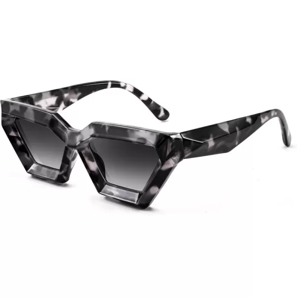 FEISEDY Women Sunglasses Cateye Square Vintage Glasses for Men Thick Frame Polygon Sunnies B4079Leopard FrameGradient Grey Lens