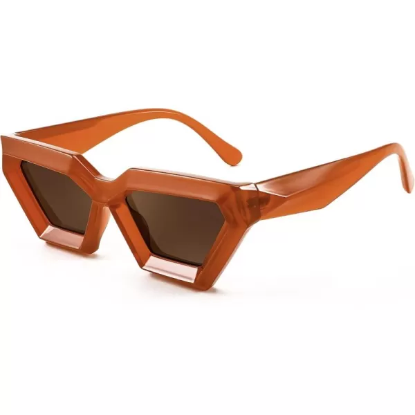 FEISEDY Women Sunglasses Cateye Square Vintage Glasses for Men Thick Frame Polygon Sunnies B4079Orange FrameTea Lens