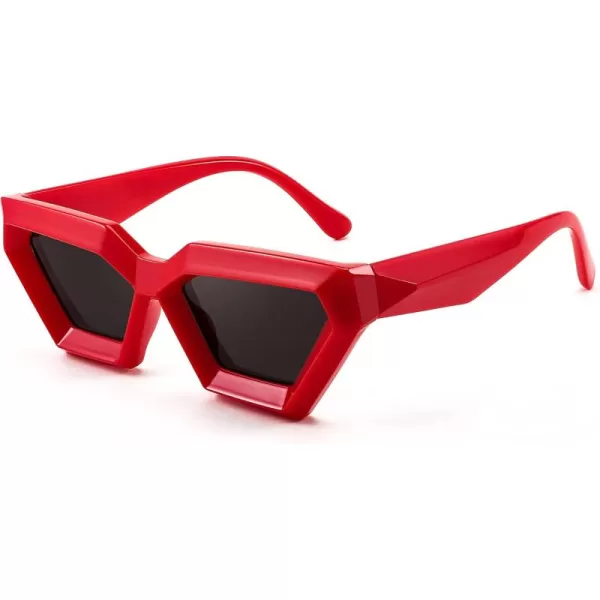 FEISEDY Women Sunglasses Cateye Square Vintage Glasses for Men Thick Frame Polygon Sunnies B4079Red FrameGrey Lens