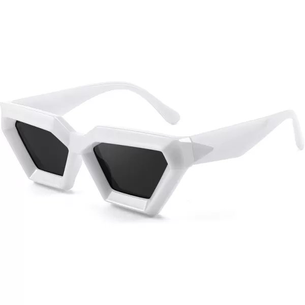 FEISEDY Women Sunglasses Cateye Square Vintage Glasses for Men Thick Frame Polygon Sunnies B4079White FrameGrey Lens