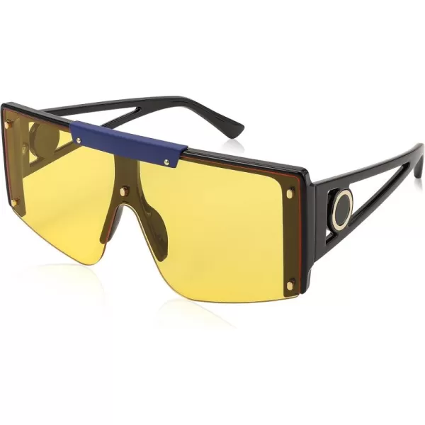 FEISEDY Women Sunglasses Oversized Square Flat Top Shield Shades for Men B4060Blac Blue Frame  Yellow Lens