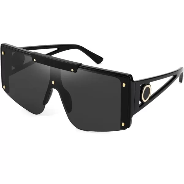 FEISEDY Women Sunglasses Oversized Square Flat Top Shield Shades for Men B4060Black Frame  Grey Lens