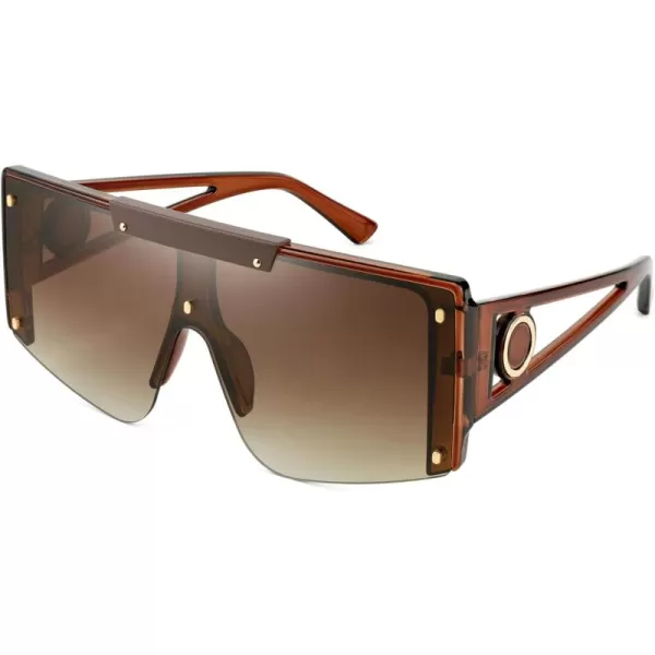 FEISEDY Women Sunglasses Oversized Square Flat Top Shield Shades for Men B4060Brown Frame  Gradual Tea Lens
