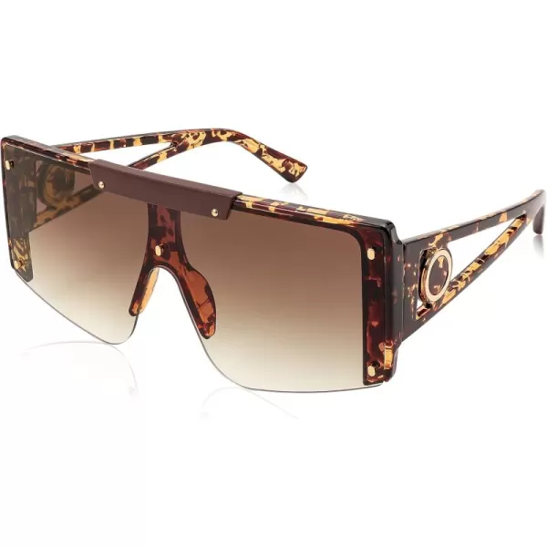 FEISEDY Women Sunglasses Oversized Square Flat Top Shield Shades for Men B4060Leopard Frame  Gradual Tea Lens