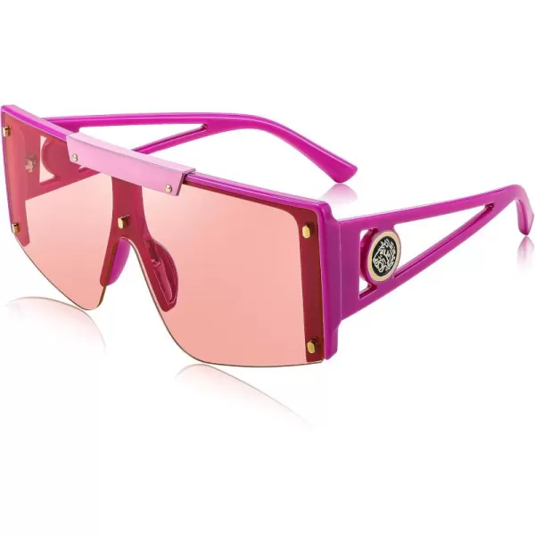 FEISEDY Women Sunglasses Oversized Square Flat Top Shield Shades for Men B4060Pink Frame  Gradual Pink Lens