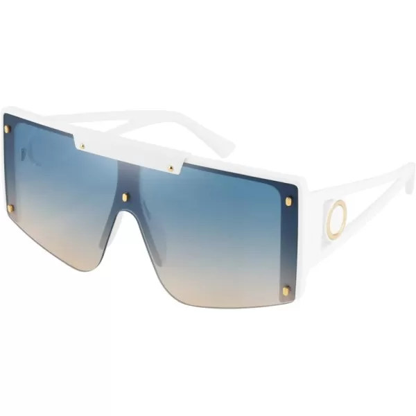 FEISEDY Women Sunglasses Oversized Square Flat Top Shield Shades for Men B4060White Frame  Blue Yellow Lens