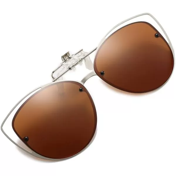 FEISEDY Womens Polarized Cat Eye Clip on Sunglasses with Flip up Function for Glasses B2670Brown