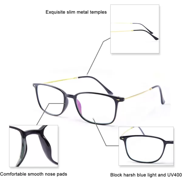 FEISEDY Blue Light Blocking Computer Reading Glasses Lightweight Frame Anti Eyestrain for Men Women B2681Black