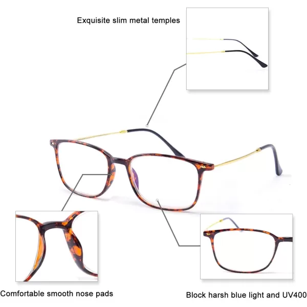 FEISEDY Blue Light Blocking Computer Reading Glasses Lightweight Frame Anti Eyestrain for Men Women B2681Leopard
