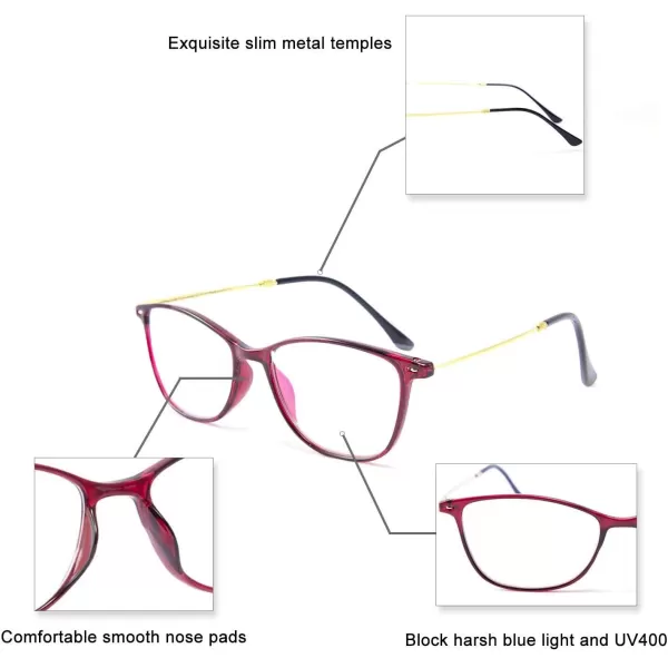 FEISEDY Blue Light Blocking Computer Reading Glasses Lightweight Frame Anti Eyestrain for Men Women B2681Red