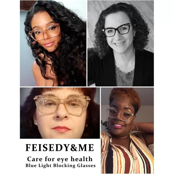FEISEDY Crystal Cat Eye Reading Glasses Blue Light Blocking Reader Anti Eyestrain Glasses B2596 Champagne 200xBlack