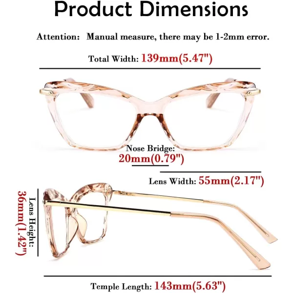 FEISEDY Crystal Cat Eye Reading Glasses Blue Light Blocking Reader Anti Eyestrain Glasses B2596 Champagne 200xChampagne